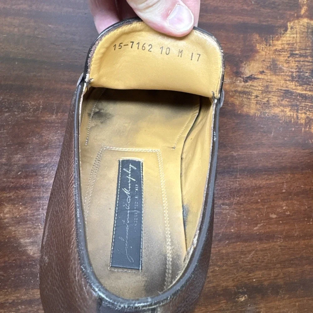 Johnston & Murphy Brown Pebbled Leather Horsebit Loafers Hand Crafted Italy 10M